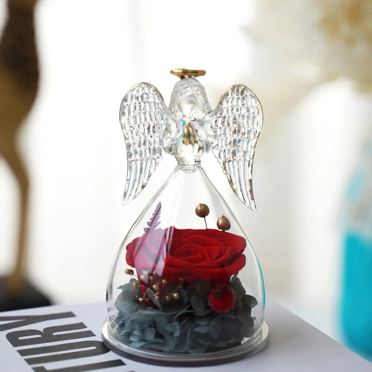 Regalo Para Mamá: Rosa Preservada Con Ángel Roja, Día De La - Image 8