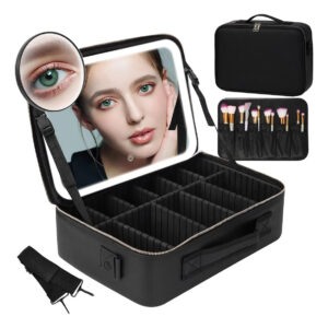 Bolso De Maquillaje Super Grande Con Espejo Y Luces Led, Neg