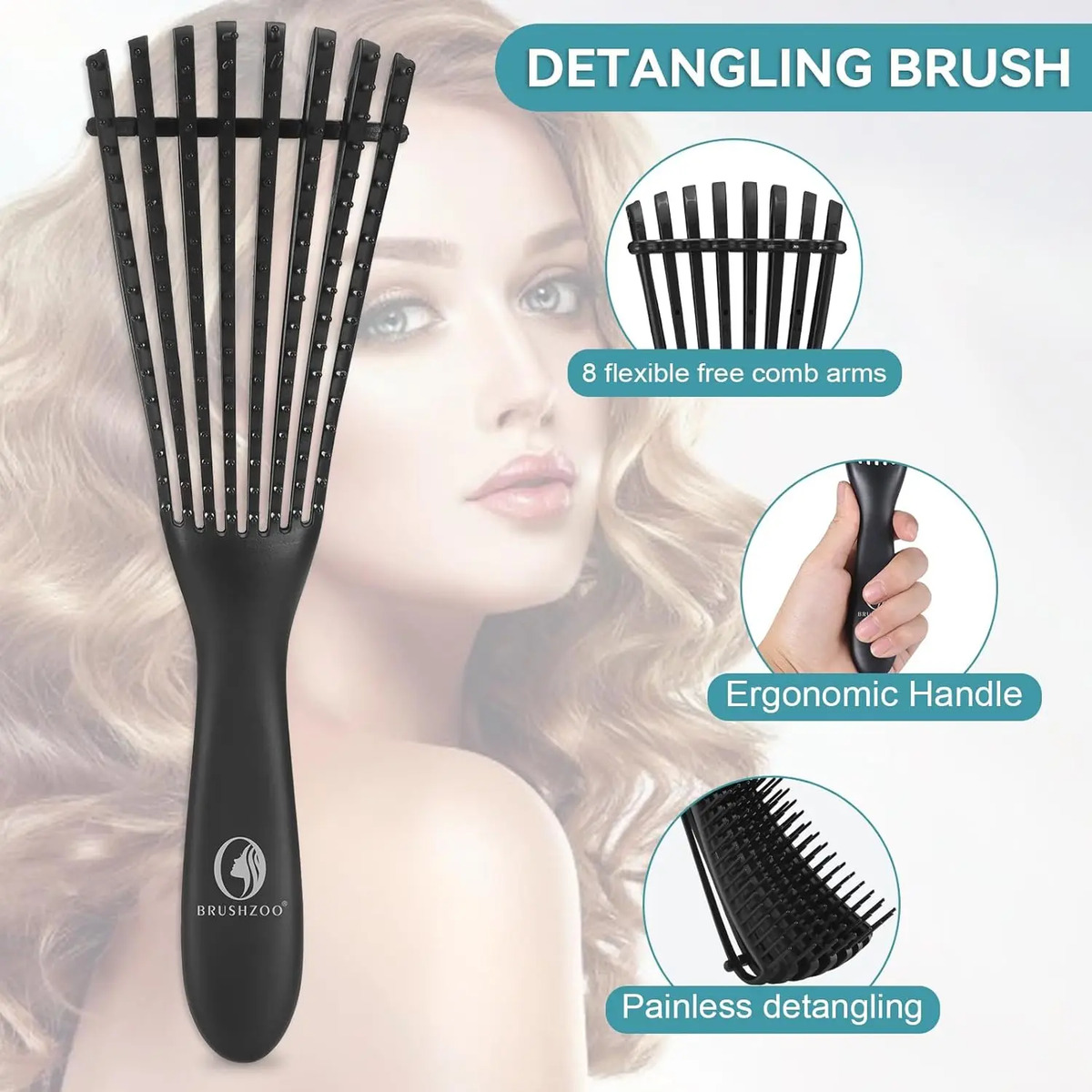 Cepillo Para Cabello Húmedo O Seco De Brushzoo Con 4 Piezas - Image 3