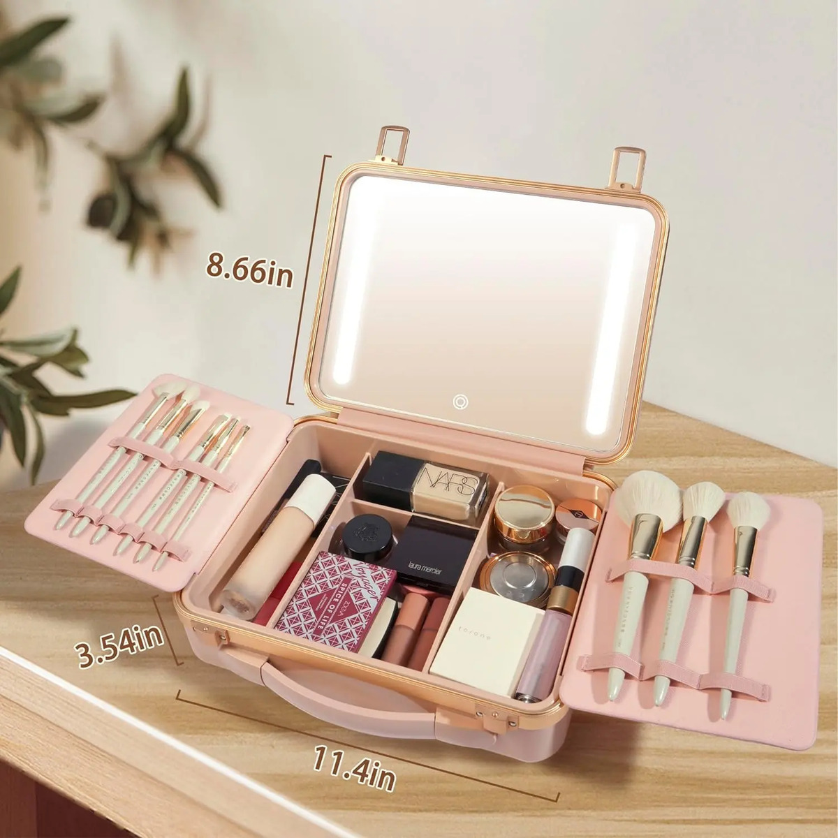 Maleta De Maquillaje Portátil Con Luz Rosa Para Chicas - Image 3
