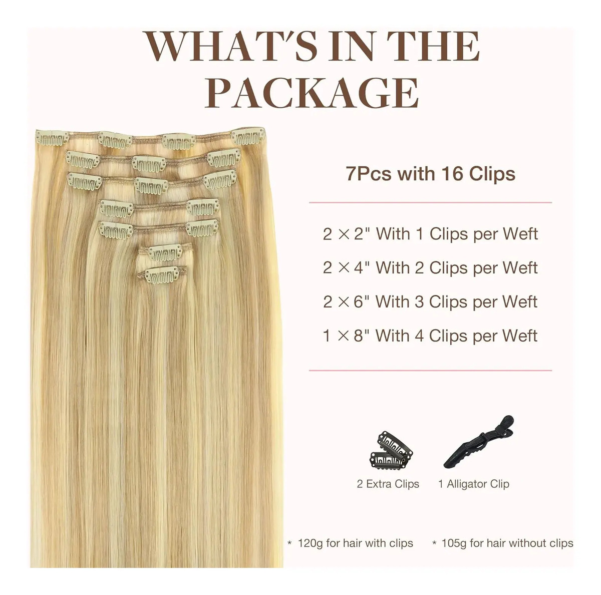 Extensiones Cabello Remy 50cm 120g 7 Piezas Rubio - Image 2