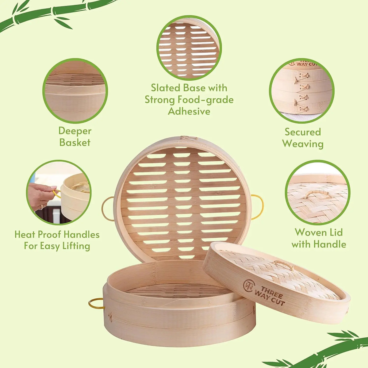 Vaporizador De Bambú 26cm Con Cesta De Madera Y Forro De Sil - Image 3