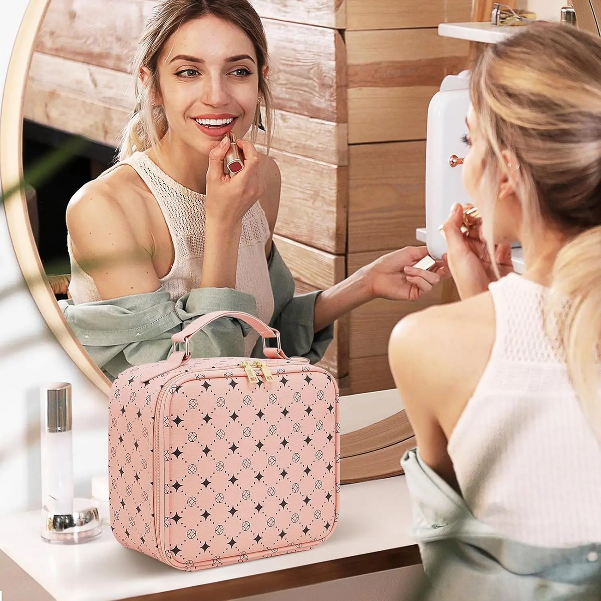 Bolso De Maquillaje Viajero Con Espejo Led Rosa - Image 3