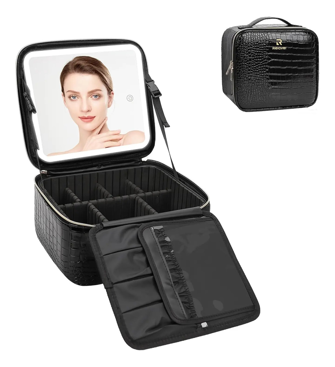 Maletín De Maquillaje Negro Con Espejo Led - Image 7