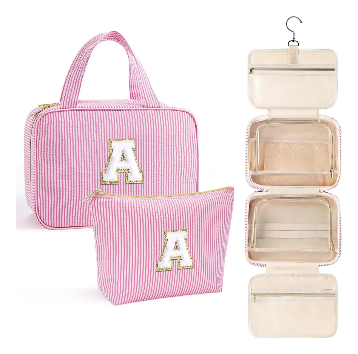 Bolsa De Aseo Personalizada Rosa Con Inicial Letra A