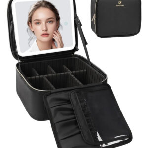 Bolso De Maquillaje Con Espejo Iluminado Y Organizador Negro
