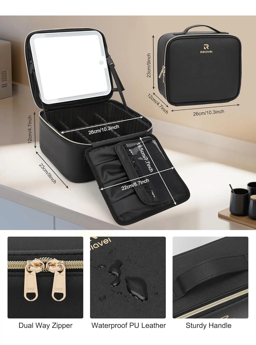 Bolso De Maquillaje Con Espejo Iluminado Y Organizador Negro - Image 7