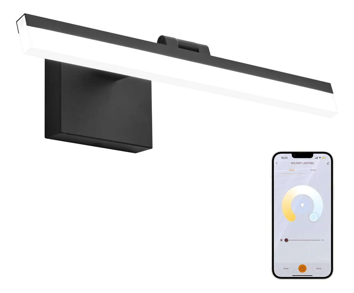 Luz De Espejo Ajustable, Negro, 45 Cm, Control Remoto Inclui