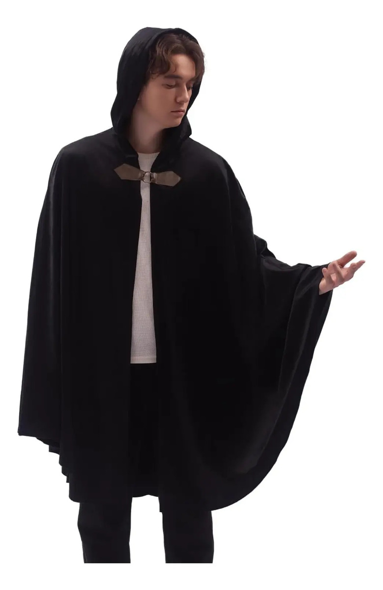 Capa De Terciopelo Negro Con Capucha Para Hombre Y Mujer