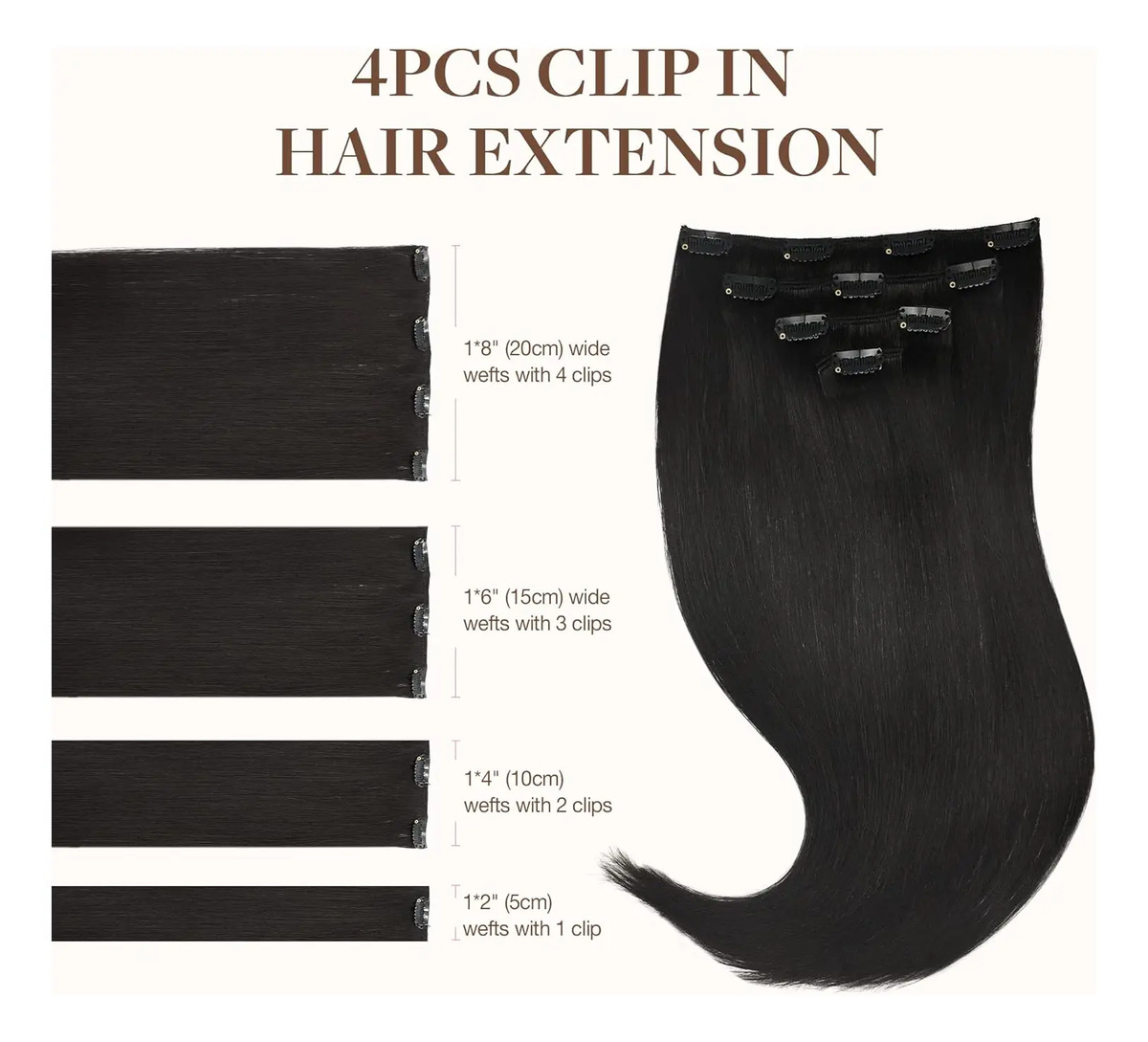 Cabello Humano Natural 40cm 65g Negro Negro - Image 2