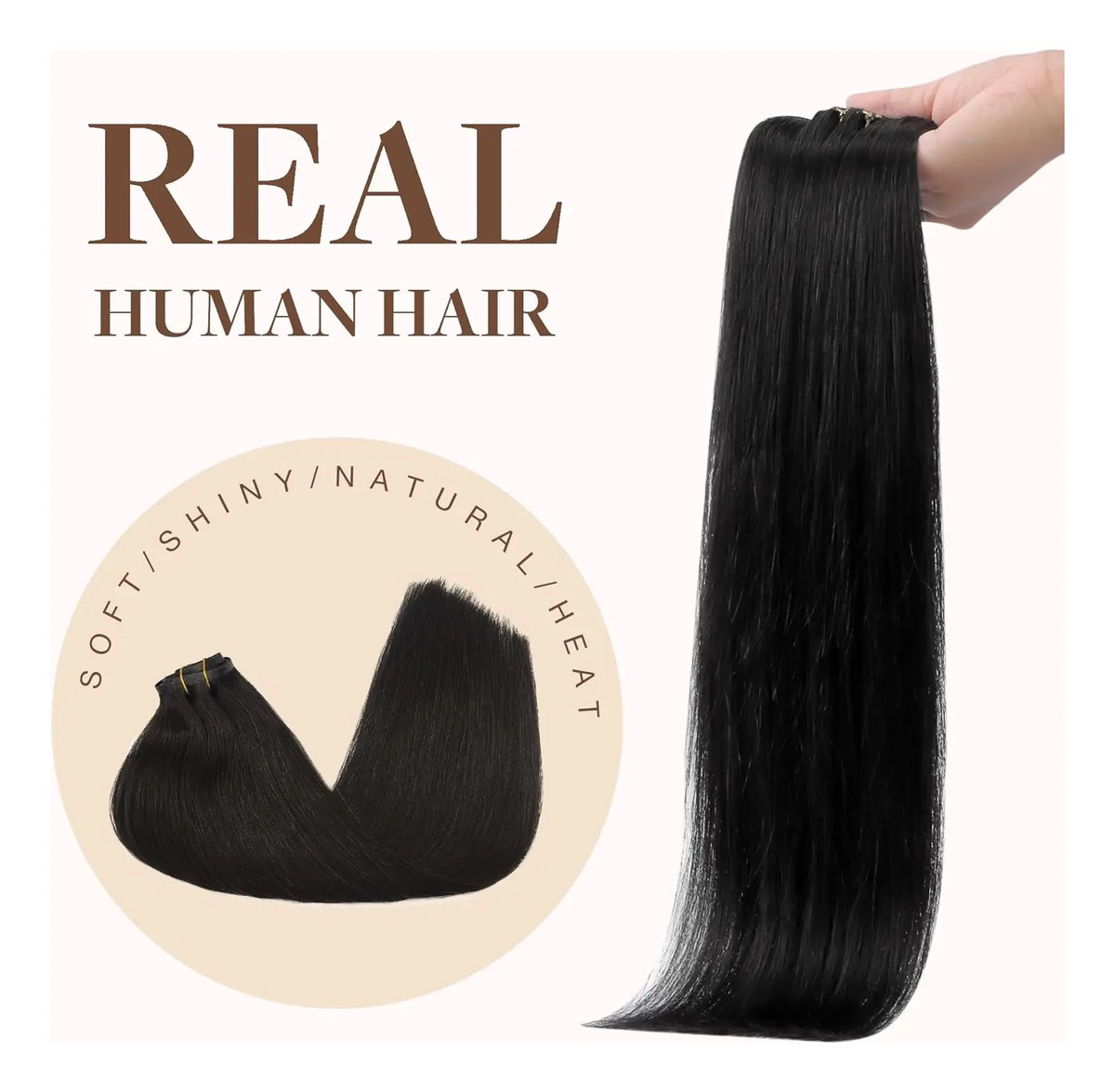 Cabello Humano Negro 45cm 7 Piezas Negro - Image 8