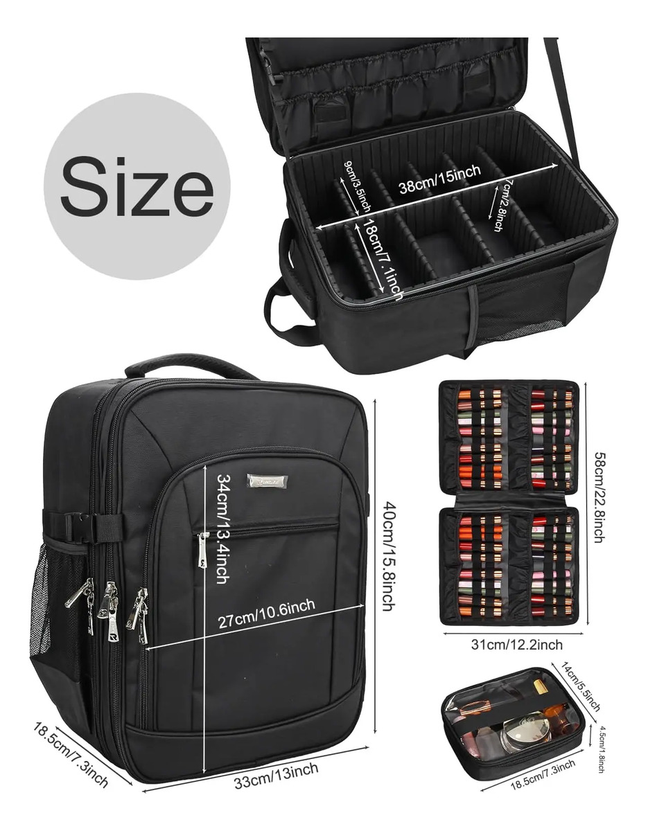 Bolso Maquillaje Extra Grande Profesional 3 Capas Negro - Image 6
