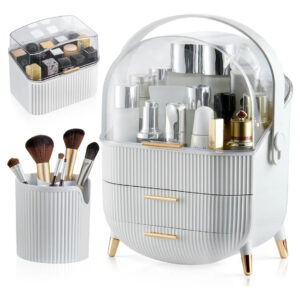 Organizador De Maquillaje Blanco Con Tapa Transparente White