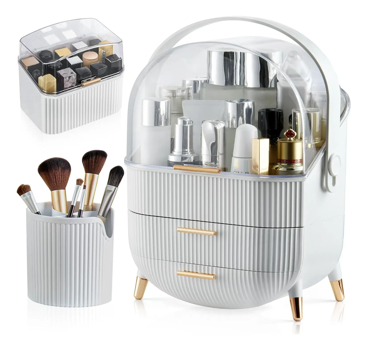 Organizador De Maquillaje Blanco Con Tapa Transparente White