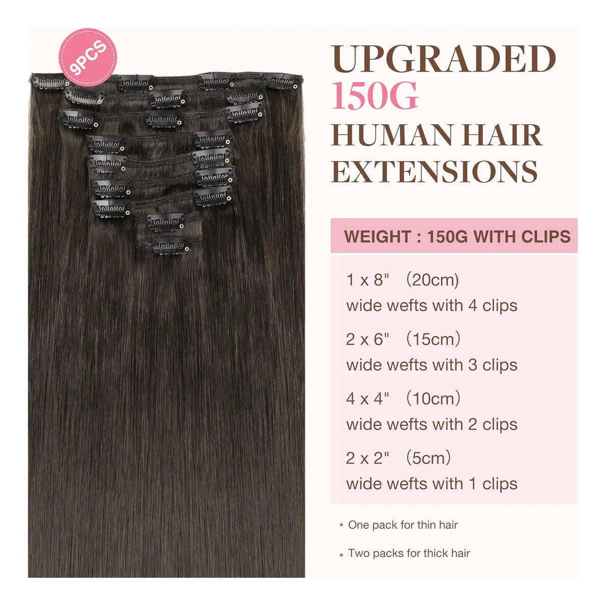 Extensiones De Cabello Humano De 51 Cm Y 150 Gramos Marrón - Image 2