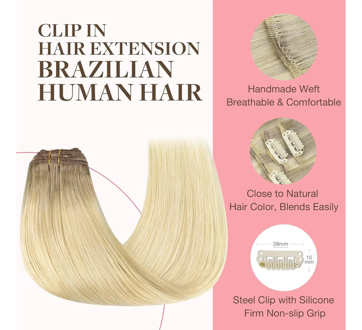 Cabello Humano Remy 45 Cm 120 Gramos En 7 Piezas Rubio Claro - Image 3