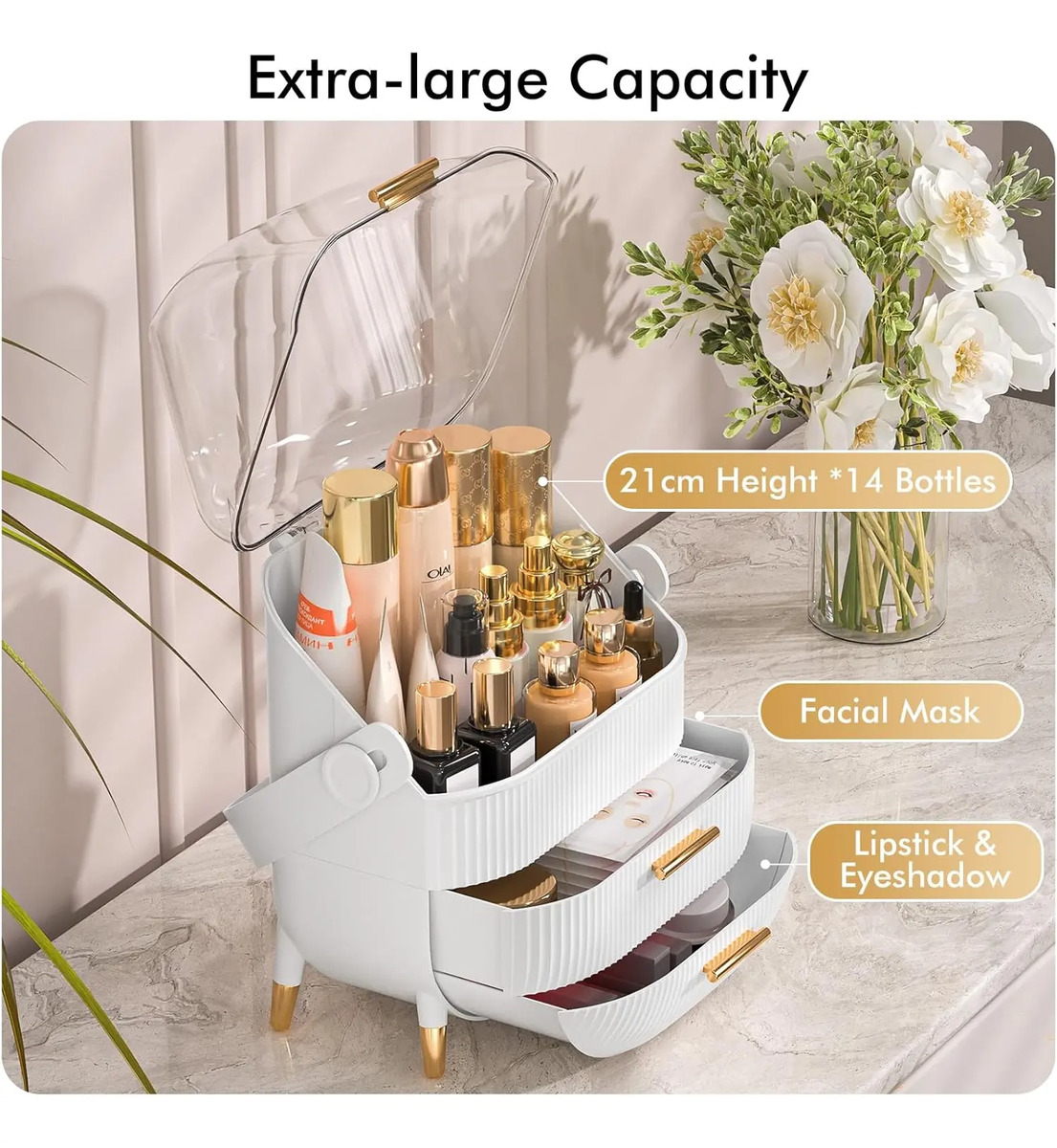 Organizador De Maquillaje Con Cubierta Transparente En Blanc - Image 2