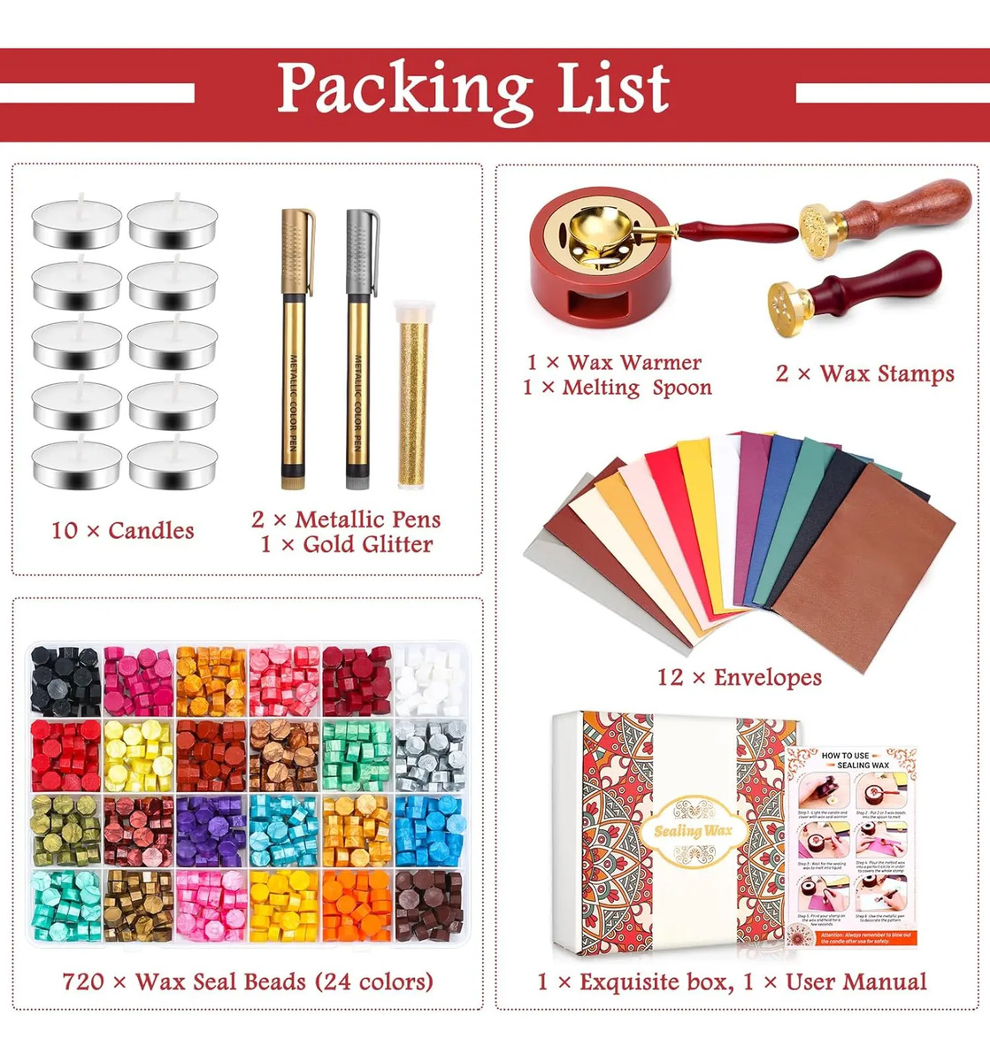 Kit De Sellado Paxcoo Con Perlas, Calentador Y Sobres Multicolored - Image 3