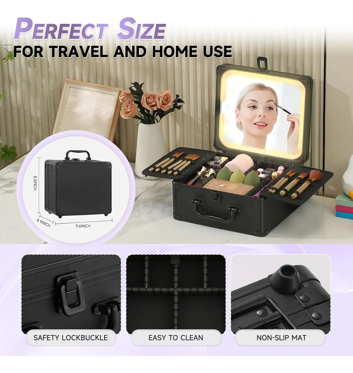Caja De Maquillaje Con Espejo Led, 3 Capas, Material Abs Neg - Image 2