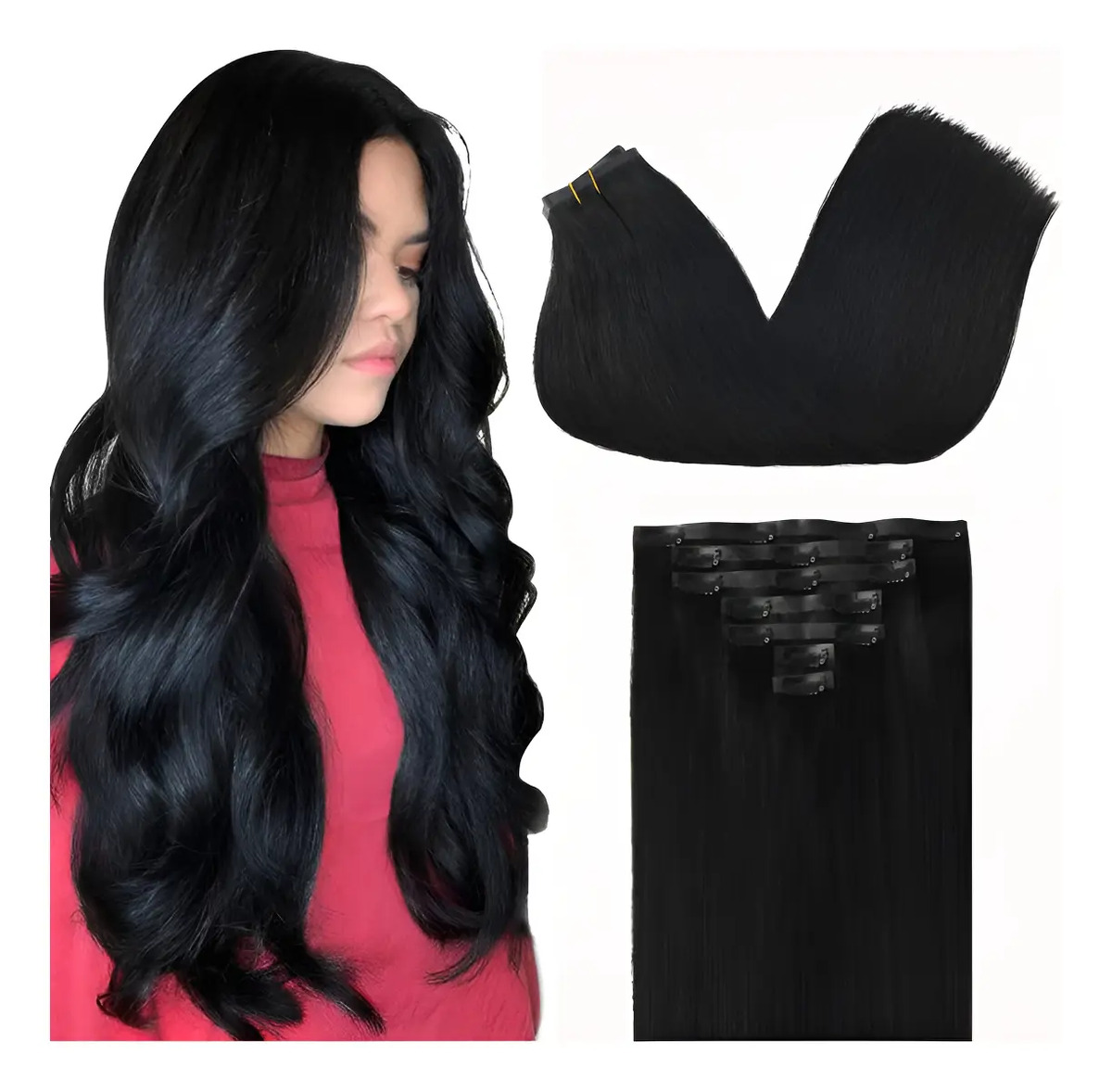 Extensiones Cabello Humano Remy 35 Cm Color Negro