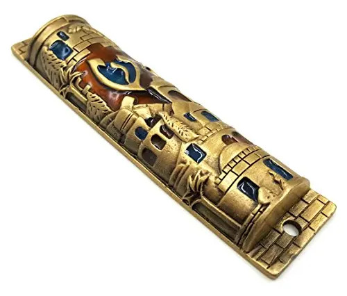 Funda Mezuzah Judía Esmaltada Dorada Pergamino Puerta Blanco - Image 2