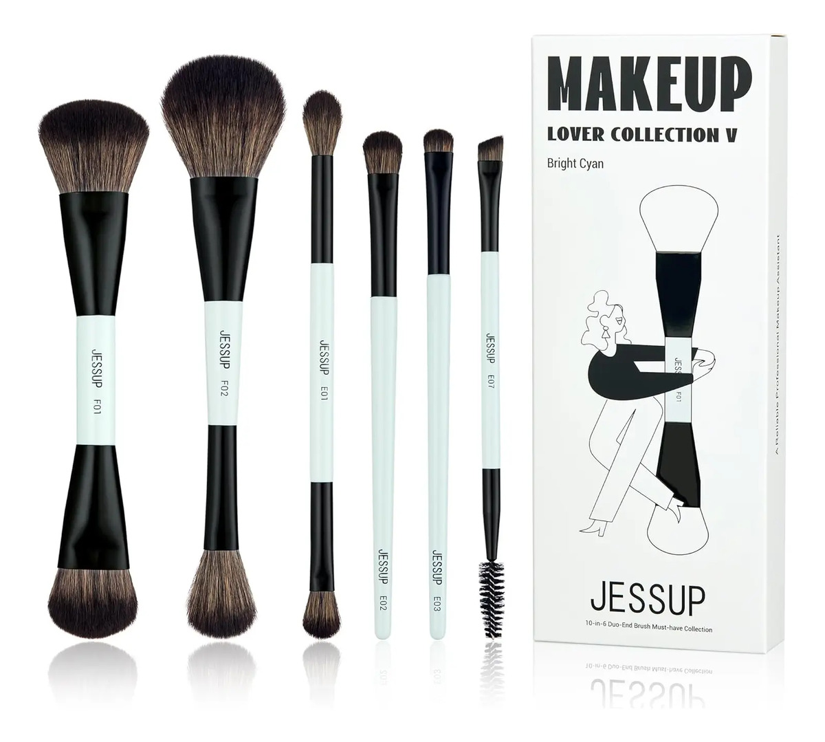 Pinceles De Maquillaje Jessup Set 6 Piezas Fibra Vegana Cyan