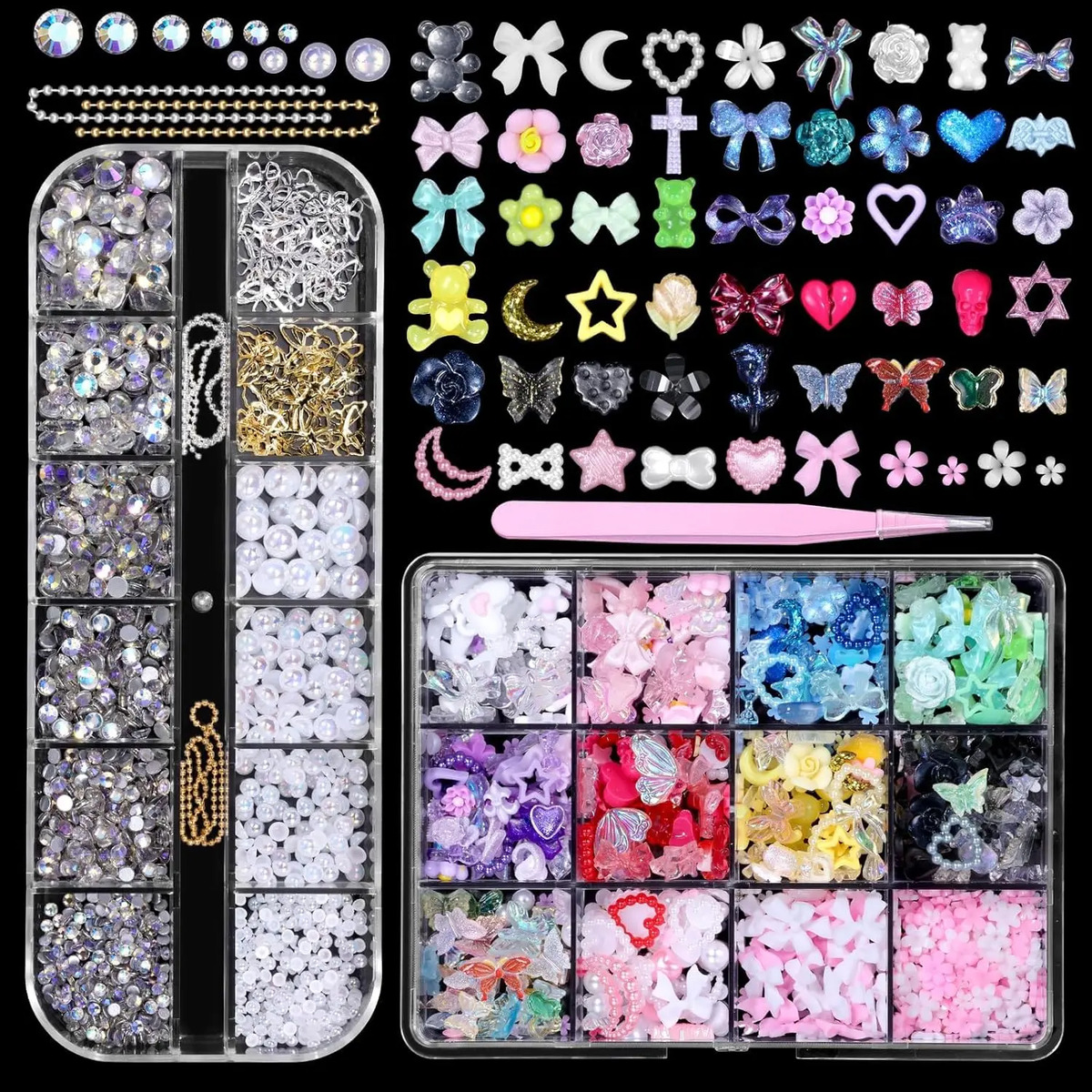 Conjunto De Charms Para Uñas Con Flores Y Corazones De 3d En