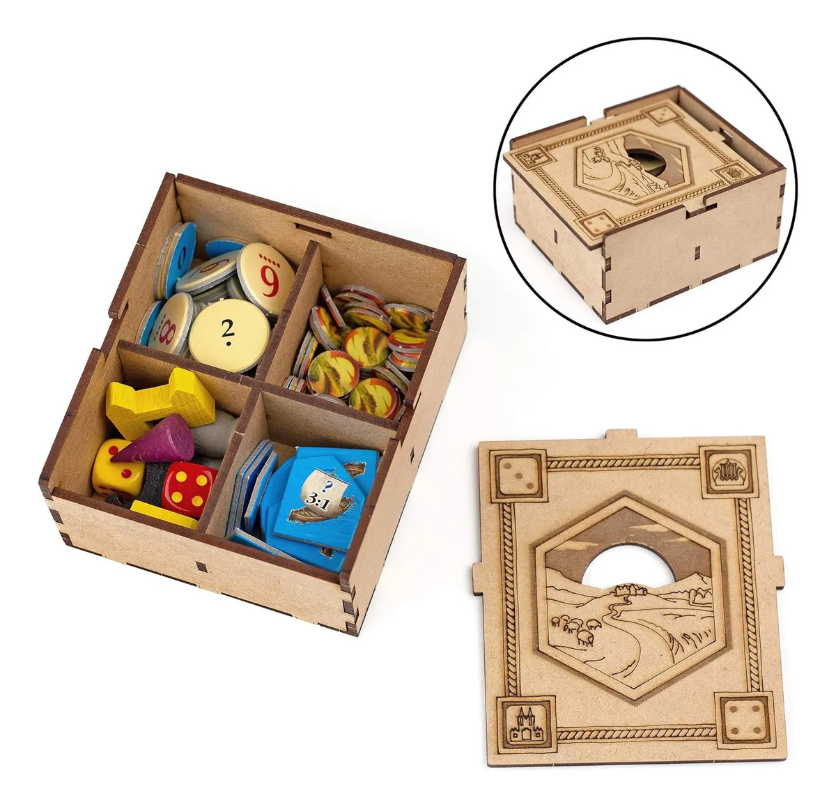 Organizador Fichas Tarjetas Kit Almacenamiento Para Catan Blanco - Image 8