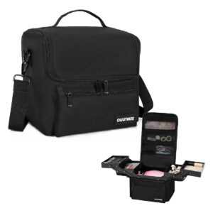 Maletín De Viaje Para Maquillaje Negro Con Correas Y Bolsill Negro