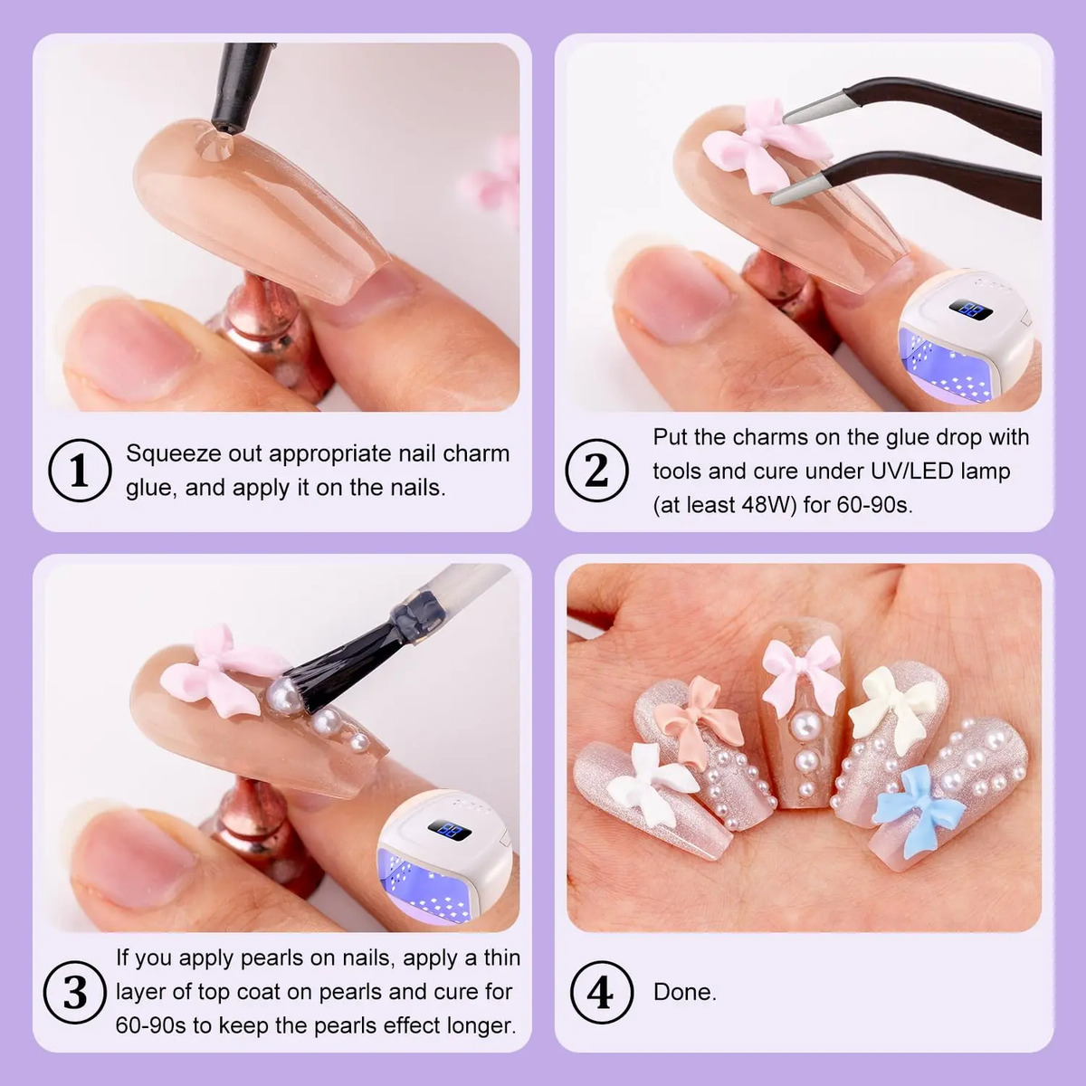 Adornos De Uñas Con Lazos En 3d Y Perlas De 2 A 4 Mm En Colo - Image 5