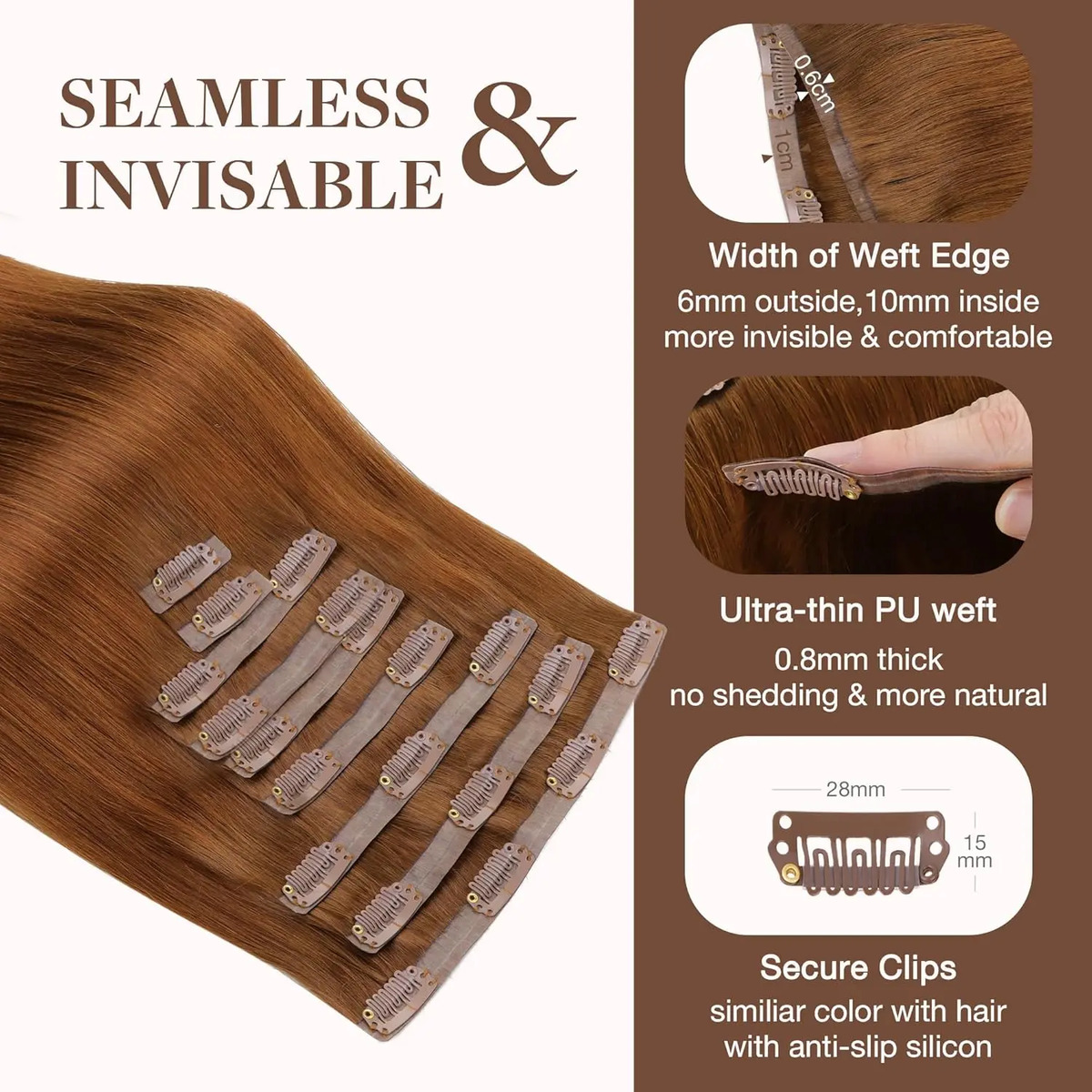 Cabello Humano Remy 35 Cm Color Cobre Cobre - Image 4