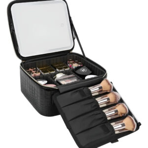 Maletín De Maquillaje Negro Con Espejo Led