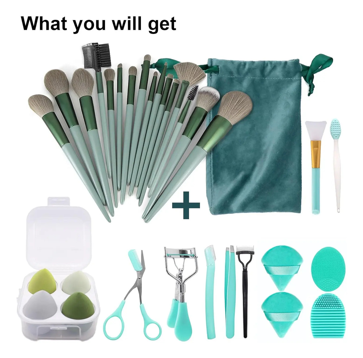 Pinceles De Maquillaje De 30 Piezas En Verde Incluye Pincel - Image 7