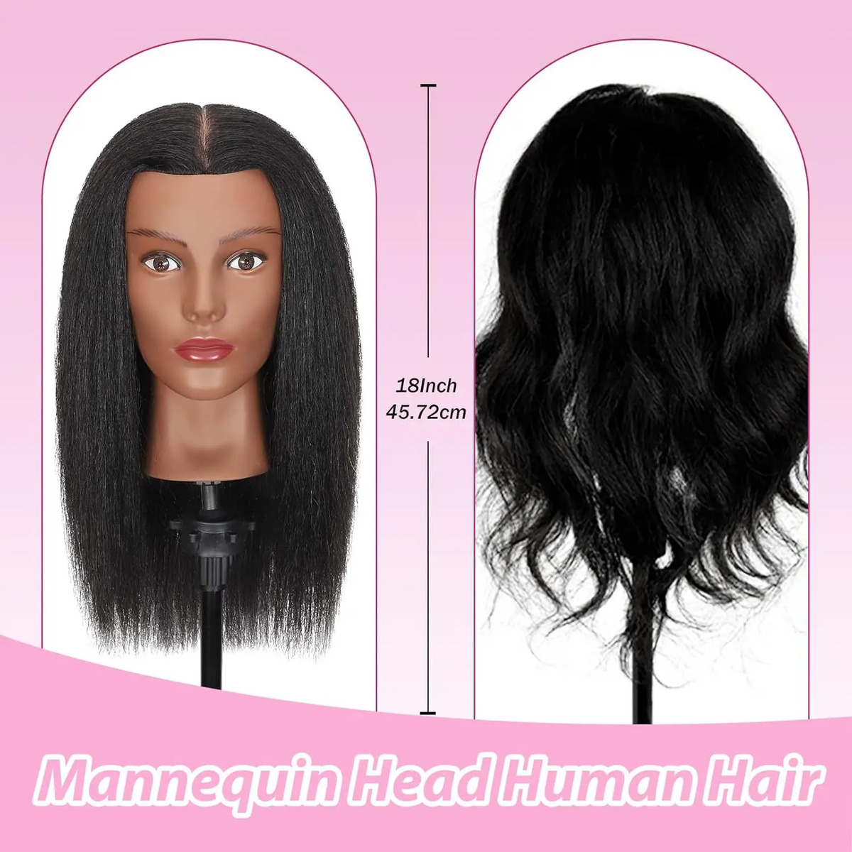 Cabeza De Maniquí Con Pelo Real Para Práctica De Peluquería - Image 4
