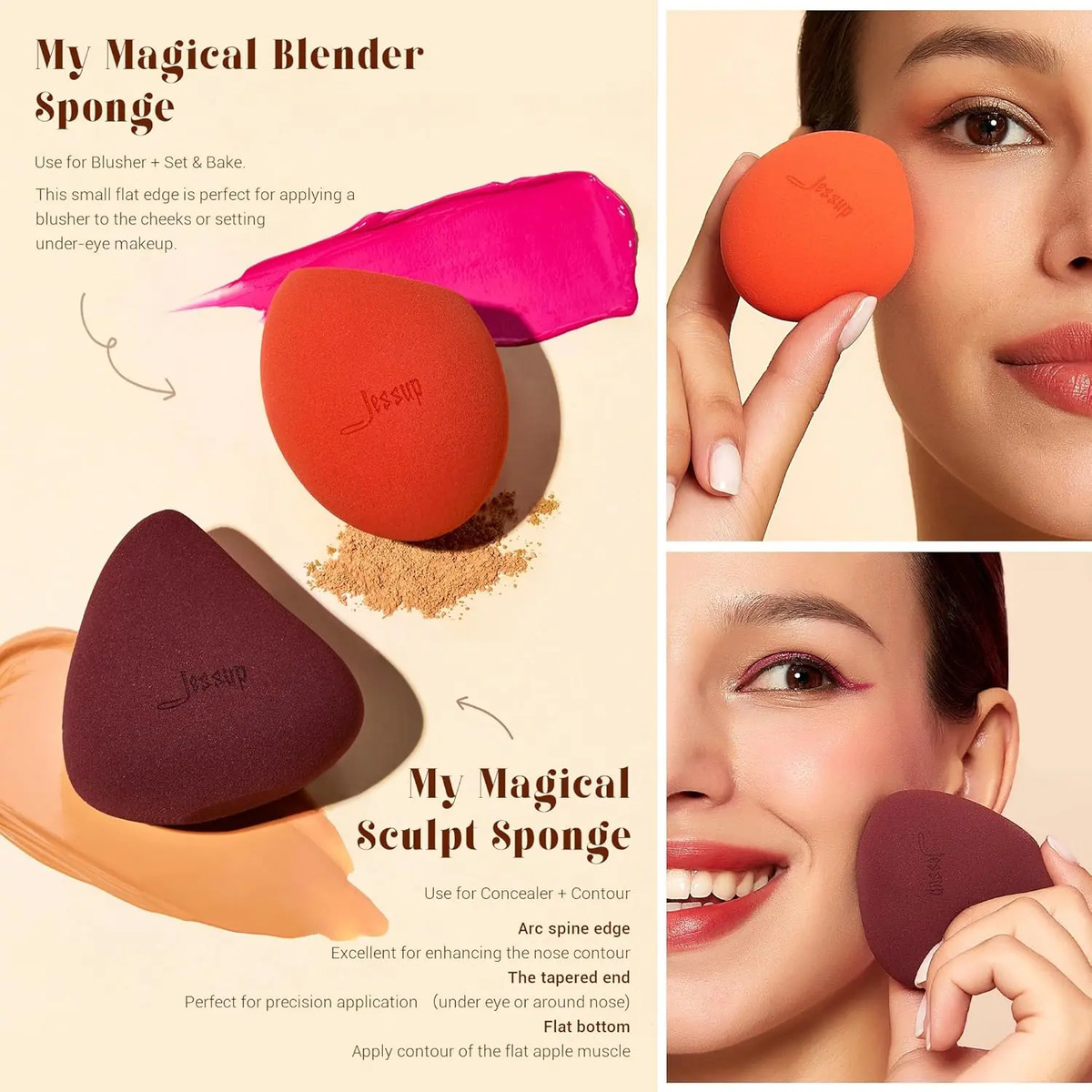 Cepillos De Maquillaje Jessup De 3 Piezas Con Esponja Para B - Image 6