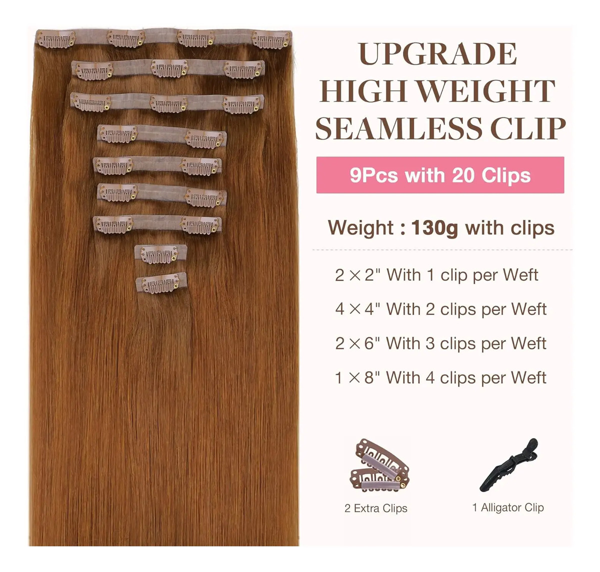 Cabello Humano Remy 35 Cm Color Cobre Cobre - Image 2