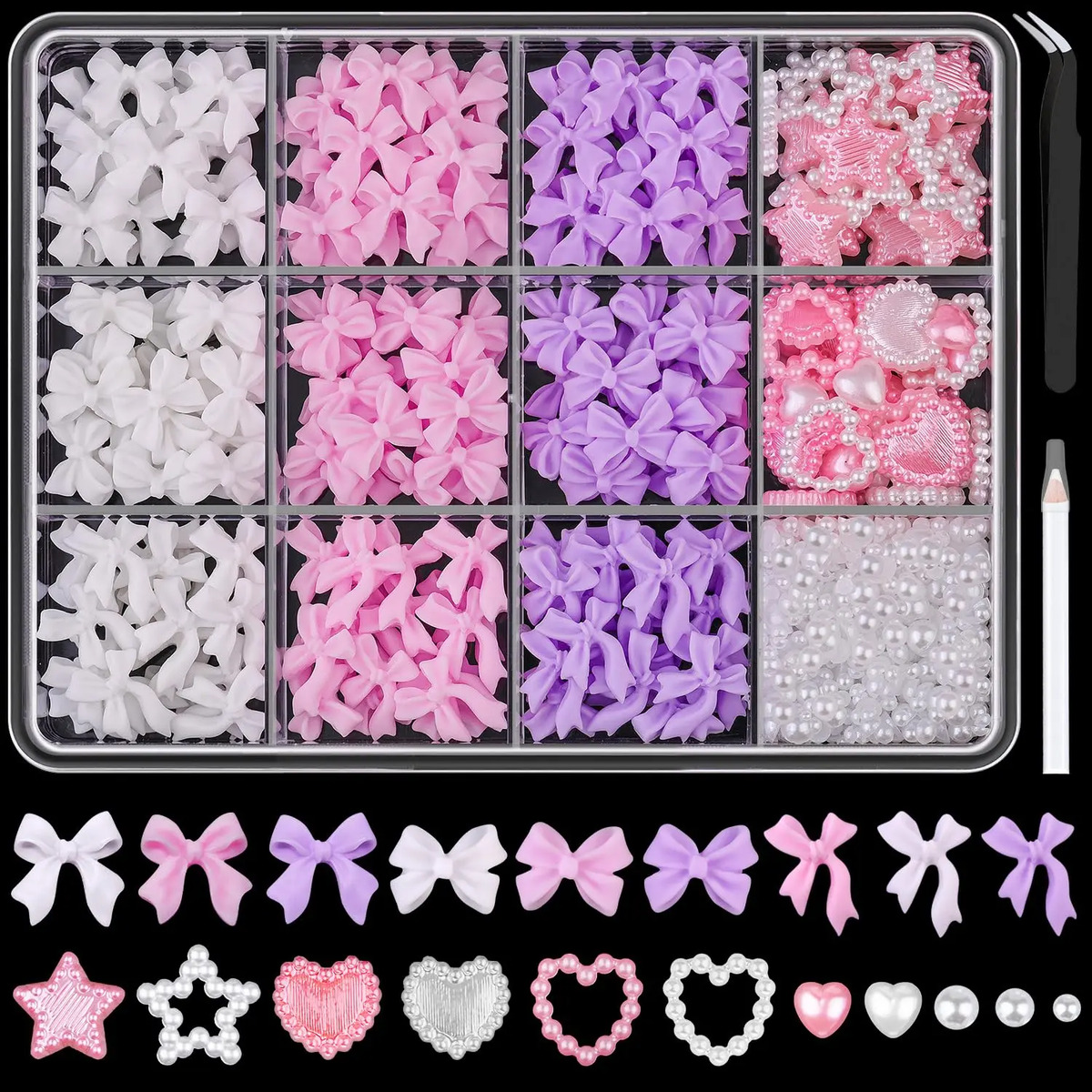 Conjunto De 600 Piezas De Charms Y Perlas Para Arte De Uñas