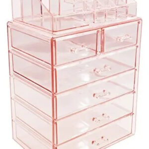 Organizador De Maquillaje Acrílico Sorbus Con 6 Cajones Y 16 Compartimentos, Rosa Claro