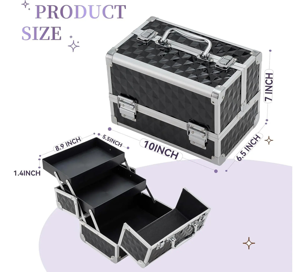 Caja De Maquillaje Portátil Con Espejo Y Bandejas - Image 2