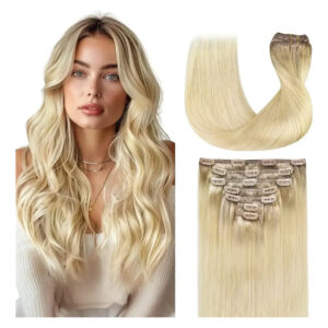 Cabello Humano Remy 51 Cm 7 Piezas Mujer Rubio Claro