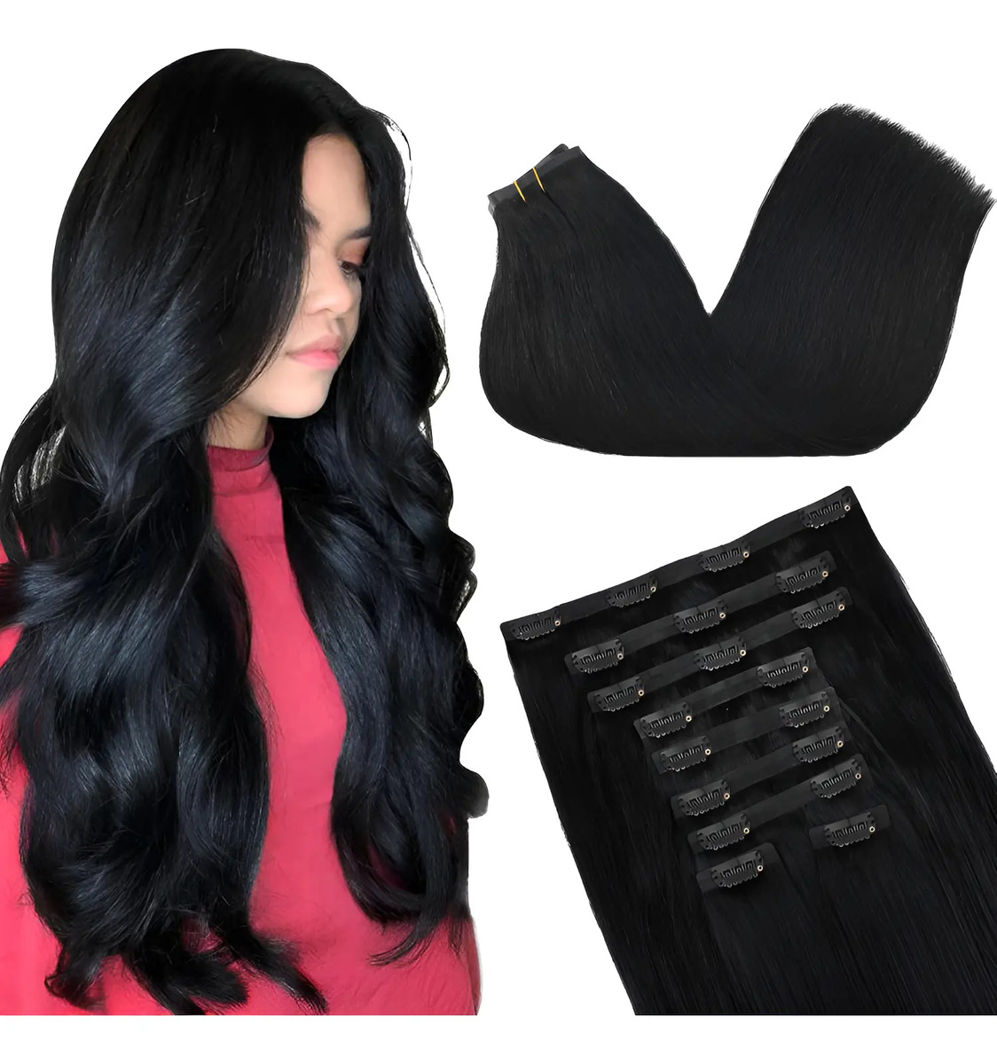 Extensiones De Cabello Remy 35 Cm Negro Jet