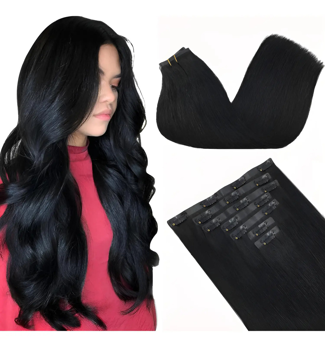 Extensiones De Cabello Humano 45 Cm Para Mujeres Negro