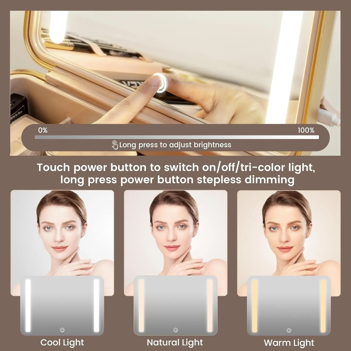 Estuche De Maquillaje Portátil Con Espejo Luminoso Para Chic - Image 5
