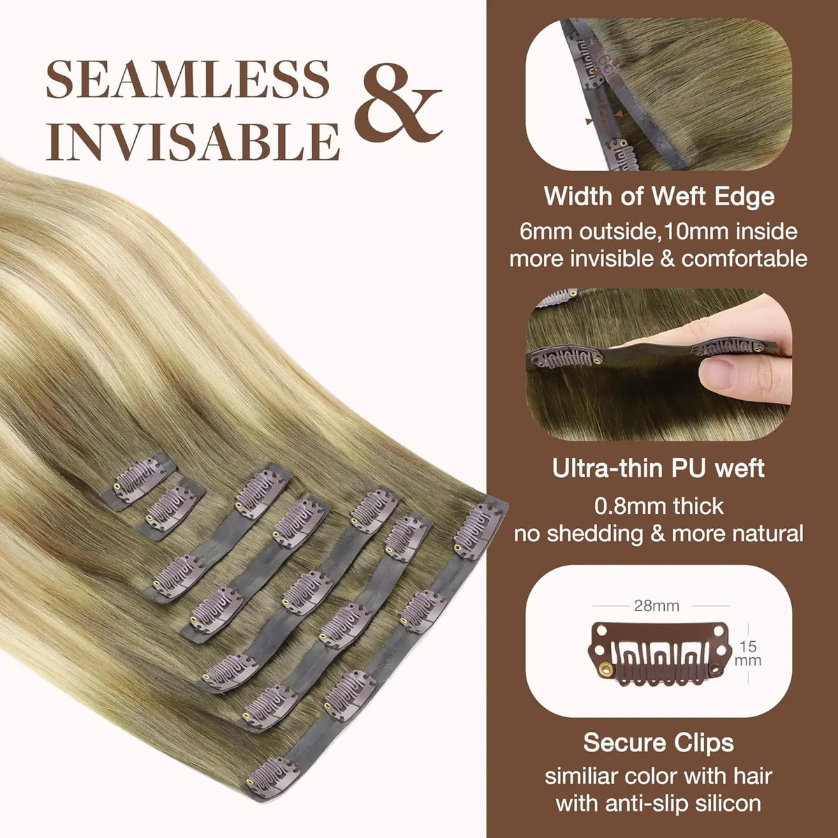 Cabello Clip-in Humano Natural 45 Cm 130g Bahameño - Image 4
