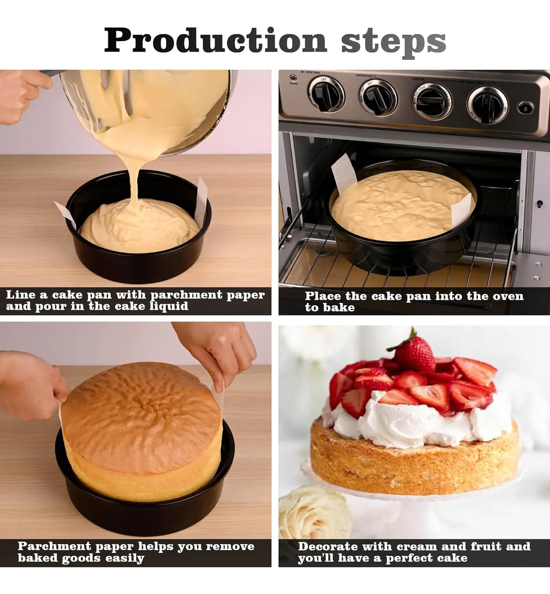 Torno De Cakes Huakener, 3 Moldes Redondos 20cm Con Papel Black - Image 5
