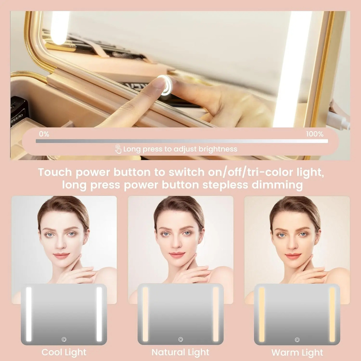 Maleta De Maquillaje Portátil Con Luz Rosa Para Chicas - Image 6