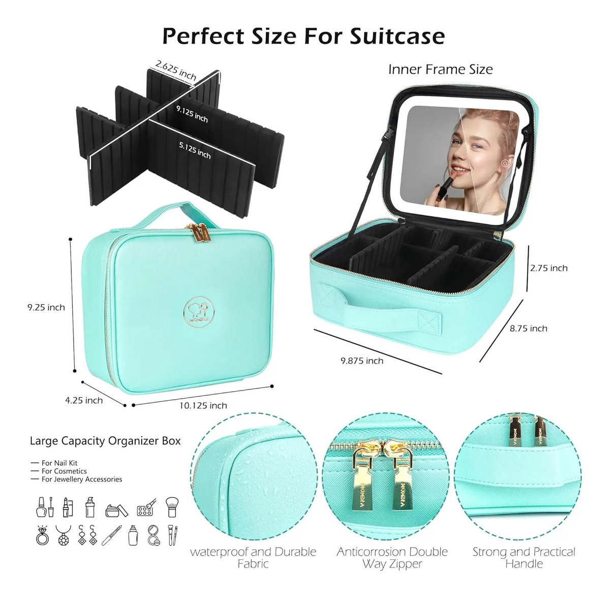 Bolso Portátil Con Luz Organizador De Maquillaje Azul Acuáti - Image 2
