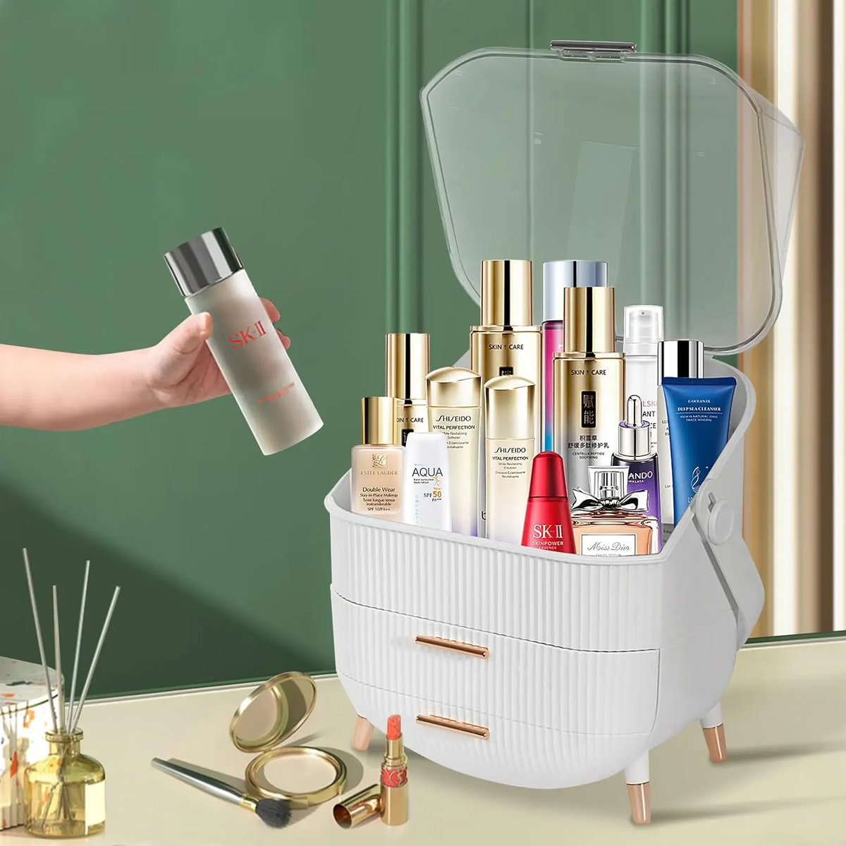 Caja De Almacenamiento Oval Portátil Para Cosméticos Fba-white - Image 2