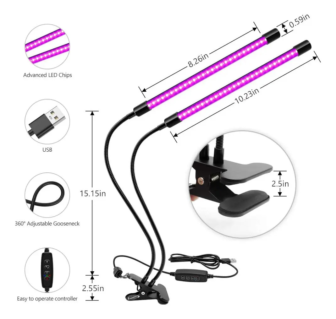 Luz Uv Led Negro Doble Cabeza, 39-40cm Brazo Flexible 2-head - Image 2