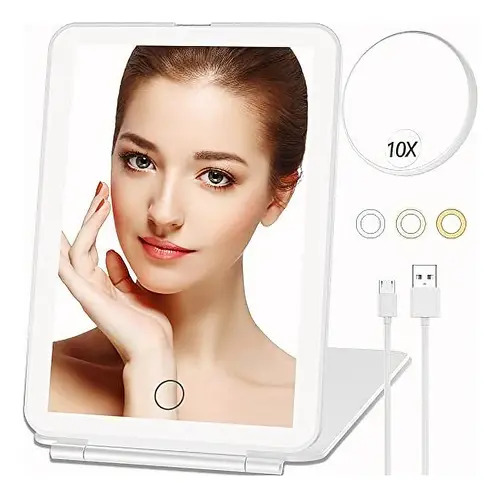 Espejo De Maquillaje Aumento 10x Luz Led Portátil Cosmetico - Image 2